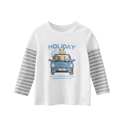 Spring Baby Kids Unisex Letters and Cartoon Print Striped Long Sleeves Crew Neck Top Shirt, MyKids-USA®, Shirts, MyKids-USA - Size/Age - 90 (12-24M) - Color - Grey -  -  - TR2603122217-A.