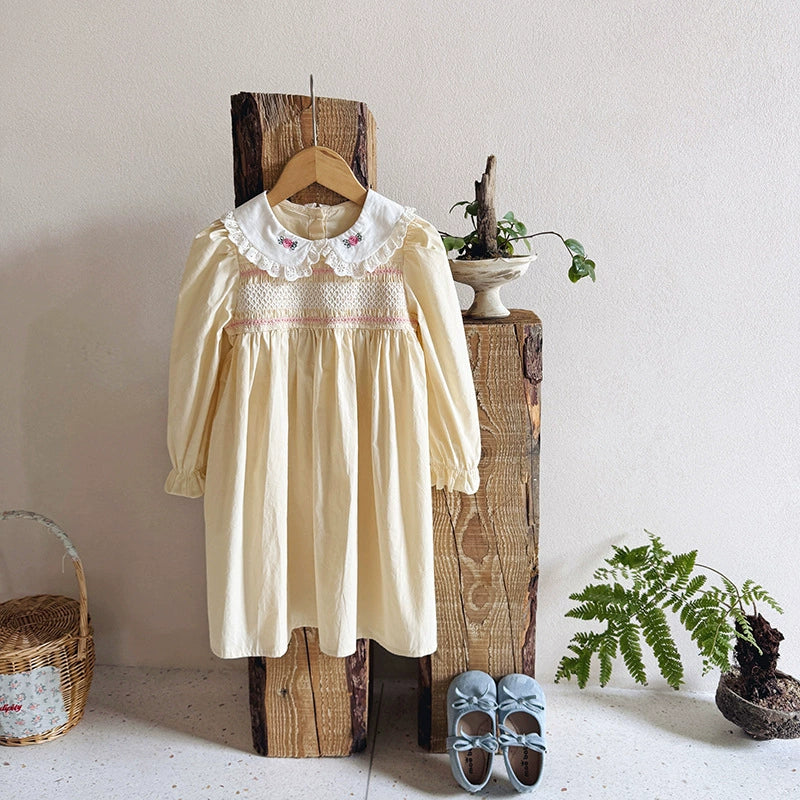 Autumn Arrival Baby Kids Girls Flowers Embroidery Pattern Long Sleeves Dress, MyKids-USA®, Baby & Toddler Dresses, MyKids-USA - Size/Age - 90 (12-24M) - Color - Beige -  -  - TR2509082154-A