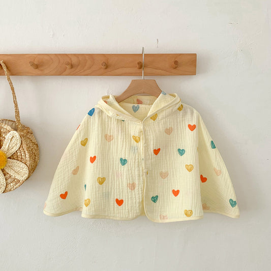 Summer Baby Girl Colorful Heart Pattern Breathable Sun-Resistant Cape Popular Shawl