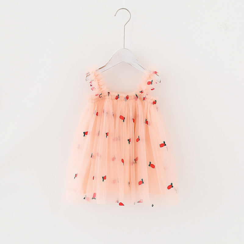 Summer Baby Kids Girls Sleeveless Floral and Fruits Pattern Tulle Strap Dress, MyKids-USA®, Baby & Children's Dresses, MyKids-USA - Size/Age - 80 (9-12M) - Color - Light Pink -  -  - TR2605232046-B.