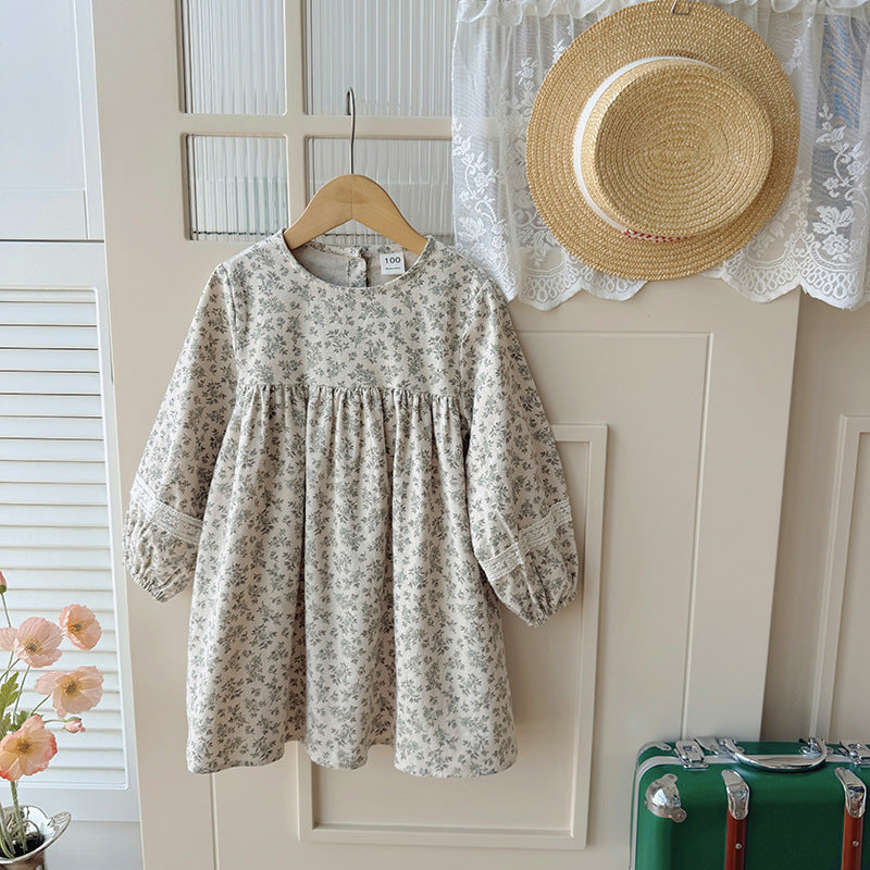 Arrival Autumn Girls Cute Flowers and Lace Embroidery Pattern Long Sleeves Crew Neck Dress, MyKids-USA®, Baby & Toddler Dresses, MyKids-USA -  -  -  -  -  -  - 