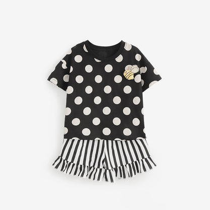 Arrival Summer Baby Kids Girls Short Sleeves Polka Dots Pattern T-shirt and Striped Shorts Clothing Set