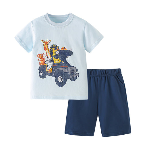 Summer Hot Selling Baby Kids Boys Short Sleeves Cartoon Animals Pattern T-shirt and Plain Shorts Clothing Set, MyKids-USA®, Baby & Children's Outfits, MyKids-USA - Size/Age - 90 (12-24M) - Color - Navy Blue (Dark Blue) -  -  - TR2604062126-A.