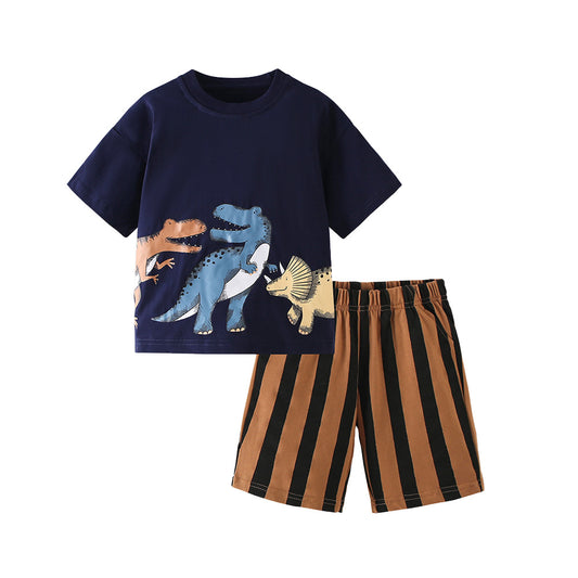 Summer Hot Selling Baby Kids Boys Short Sleeves Cartoon Animals Pattern T-shirt and Striped Shorts Clothing Set, MyKids-USA®, Baby & Children's Outfits, MyKids-USA - Size/Age - 90 (12-24M) - Color - Navy Blue (Dark Blue) -  -  - TR2604072138-A.