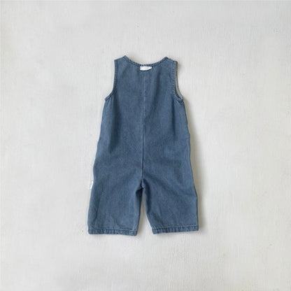 MyKids-USA® Autumn Hot Selling Baby Unisex Solid Color Sleeveless Wear-Outside Denim Romper Overalls
