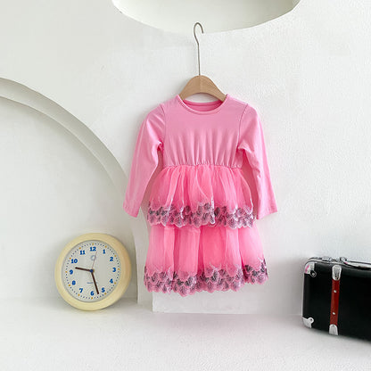 Autumn Baby Kids Girls Long Sleeves Embroidery Tulle Patchwork Dress, MyKids-USA®, Baby & Children's Dresses, MyKids-USA - Size/Age - 80 (9-12M) - Color - Pink -  -  - TR2605232042-C.