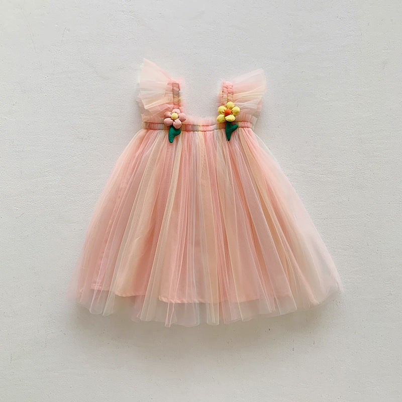 Summer Baby Kids Girls Fly Sleeves Flowers Pattern Gradient Tulle Strap Dress, MyKids-USA®, Baby & Children's Dresses, MyKids-USA - Size/Age - 80 (9-12M) - Color - Light Pink -  -  - TR2605202150-A.