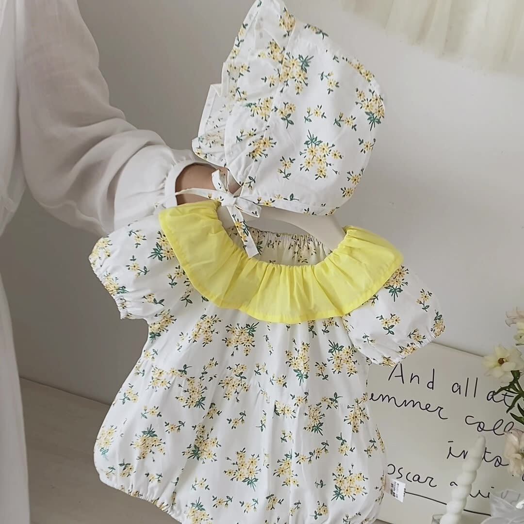 Summer Arrival Baby Girls Short Sleeves Flowers Pattern Bodysuit with Hat, MyKids-USA®, Bodysuits, MyKids-USA® -  -  -  -  -  -  - .
