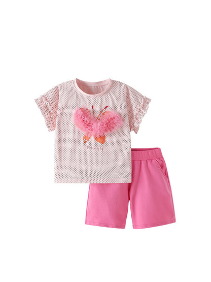 Summer Baby Kids Heart Shaped Butterfly Pattern Top and Pink Shorts Clothing Set for Girls, MyKids-USA®, Baby & Toddler Outfits, MyKids-USA -  -  -  -  -  -  - 