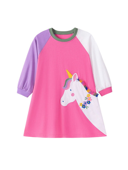 Autumn Arrival Cartoon Animals Pattern Long Sleeves Crew Neck Dress for Stylish Girls, MyKids-USA®, Baby & Toddler Dresses, MyKids-USA -  -  -  -  -  -  - 