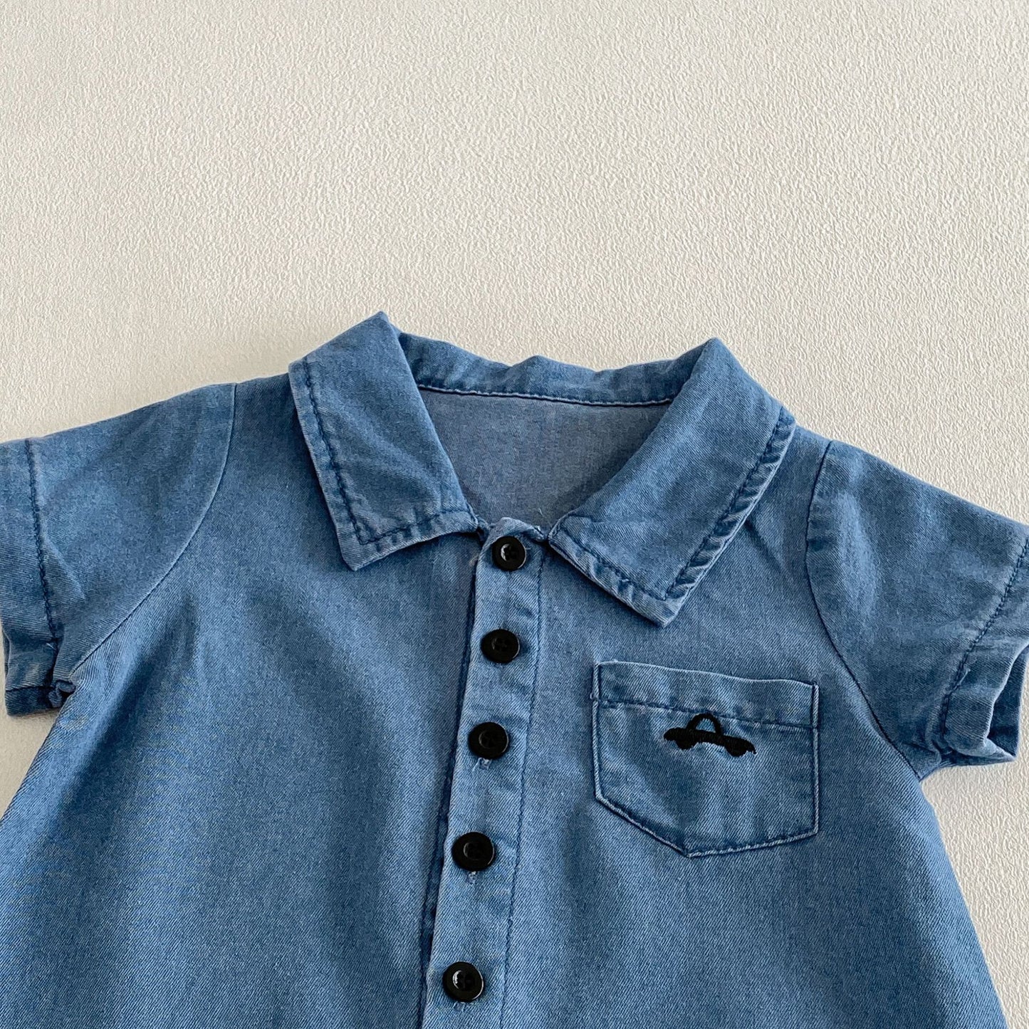 Summer Arrival Baby Short Sleeves Casual Turn-down Collar Denim Rompers, MyKids-USA®, Baby One-Pieces, MyKids-USA -  -  -  -  -  -  - .