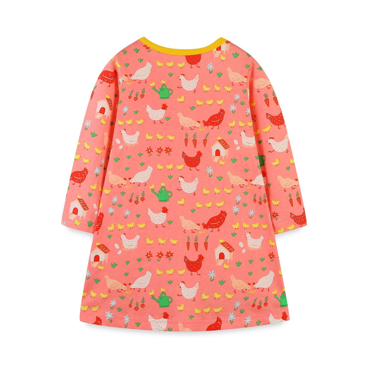 Cozy Long Sleeve Knit Dress: Cotton Patchwork With Pocket For Girls – Cartoon Round Neck Princess Dress