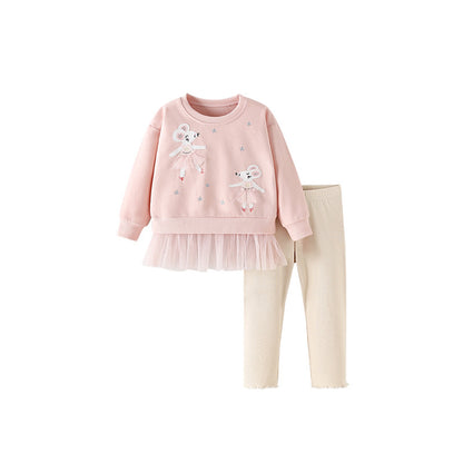 Spring and Autumn Girls Animals Cartoon and Star Pattern Long Sleeves Top and Pants Clothing Set, MyKids-USA®, Baby & Toddler Outfits, MyKids-USA - Size/Age - 100 (2-3Y) - Color - Pink -  -  - TR2602041200-A.