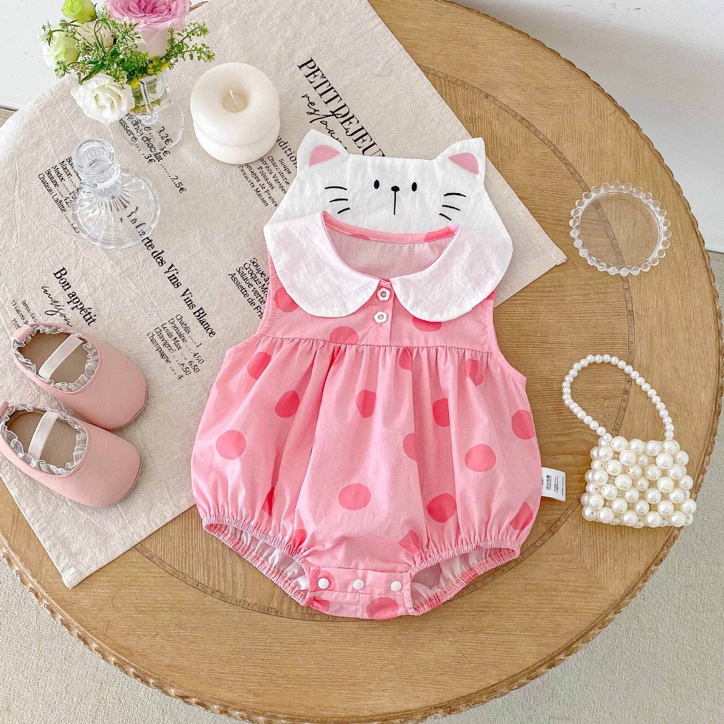 Summer Arrival Baby Girls Cute Cat and Polka Dots Pattern Sleeveless Onesies, MyKids-USA®, Baby One-Pieces, MyKids-USA -  -  -  -  -  -  - 