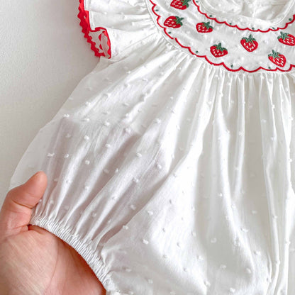 Summer Arrival Baby Girls Cute Fly Sleeves Strawberry Pattern Embroidered Onesies, MyKids-USA®, Baby One-Pieces, MyKids-USA -  -  -  -  -  -  - 