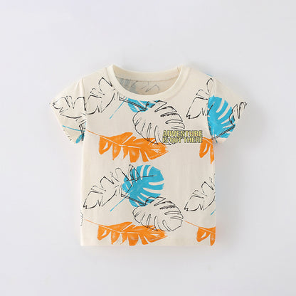 Baby Boy Leaves Pattern Short Sleeve Quality T-Shirt