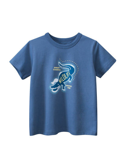 Summer Boys’ Letters and Cartoon Pattern T-shirt in European and American Style, MyKids-USA®, T-Shirts, MyKids-USA - Size/Age - 90 (12-24M) - Color - Navy Blue (Dark Blue) -  -  - TR2605172256-A.