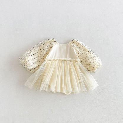 MyKids-USA® Autumn Arrival Baby Girls Long Sleeves Cute Tulle Patchwork Bodysuit Dress