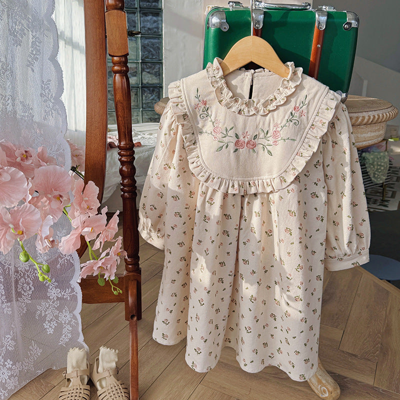 Arrival Autumn Girls Flowers Embroidery and Printed Pattern Long Sleeves Dress, MyKids-USA®, Baby & Toddler Dresses, MyKids-USA - Size/Age - 90 (12-24M) - Color - Beige -  -  - TR2508112139-A