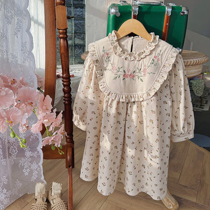 Arrival Autumn Girls Flowers Embroidery and Printed Pattern Long Sleeves Dress, MyKids-USA®, Baby & Toddler Dresses, MyKids-USA - Size/Age - 90 (12-24M) - Color - Beige -  -  - TR2508112139-A