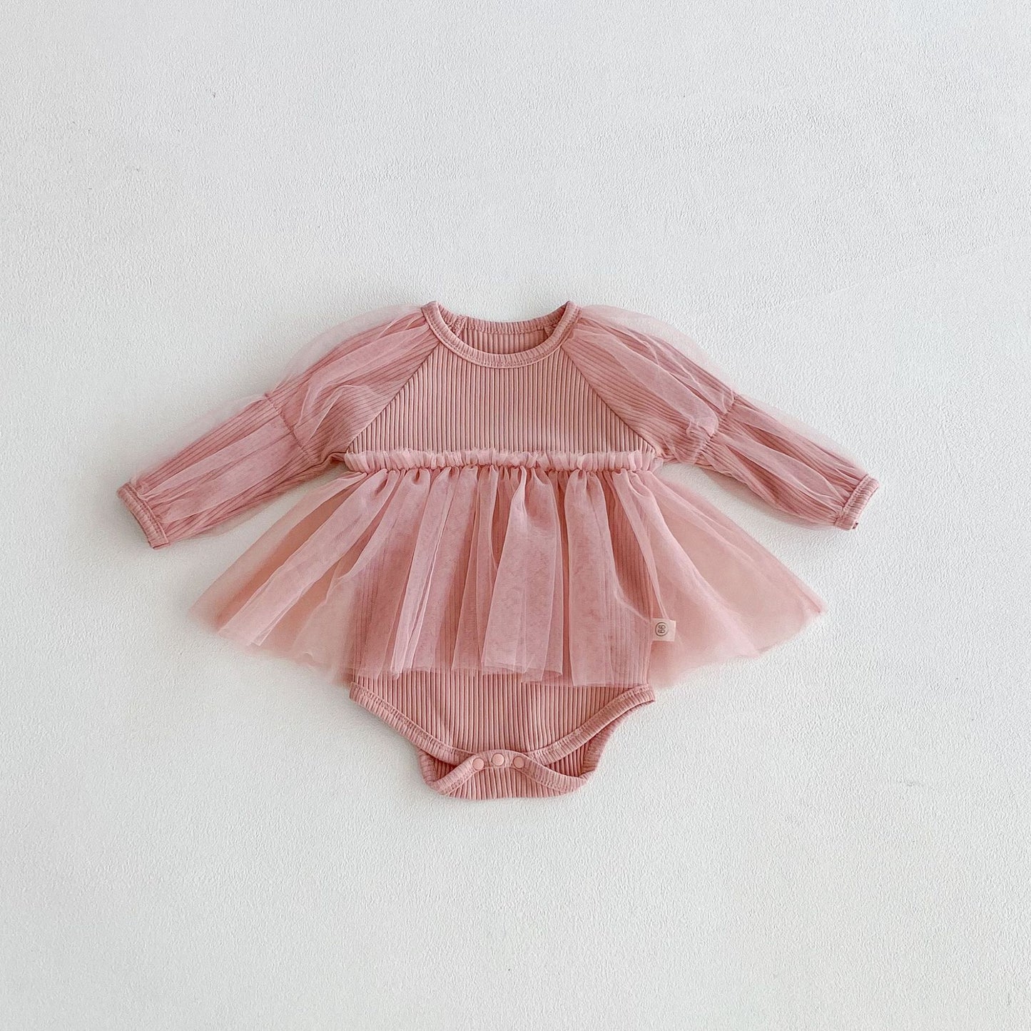 Autumn Arrival Baby Girls Long Sleeves Tulle Patchwork Solid Color Onesies, MyKids-USA®, Baby One-Pieces, MyKids-USA - Size/Age - 66 (3-6M) - Color - Pink -  -  - TR2511042358-B