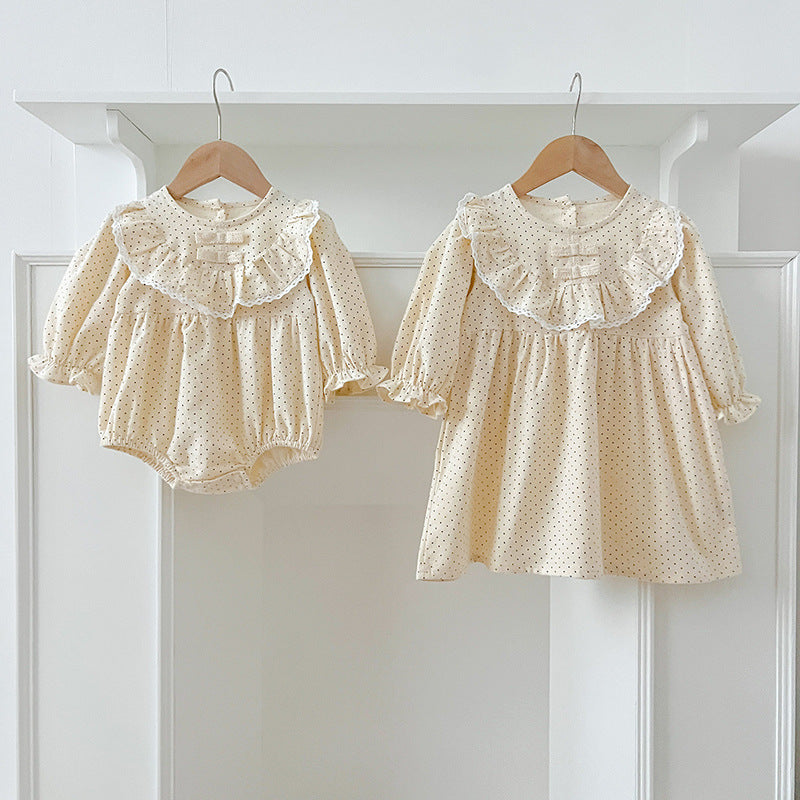 Arrival Autumn Dots Print Baby Kids Girls Crew Neck Onesies and Dress – Princess Sister Matching Set, MyKids-USA®, Baby & Toddler Outfits, MyKids-USA -  -  -  -  -  -  - 