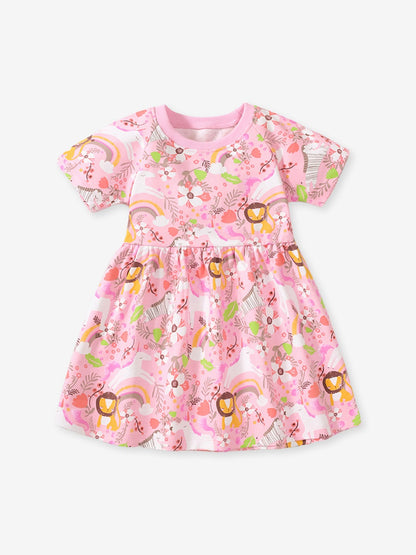 Spring And Summer Baby Girls Short Sleeves Rainbow Animals Floral Cartoon Dress, MyKids-USA®, Baby & Toddler Dresses, MyKids-USA -  -  -  -  -  -  - 