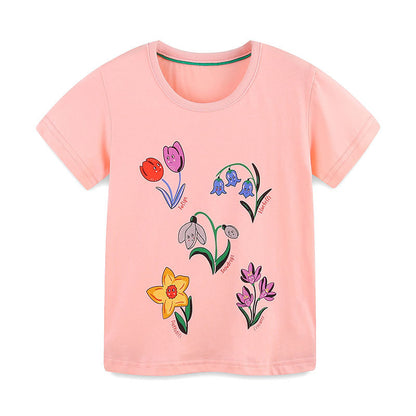 Summer Arrival Girls’ Flowers Cartoon Pattern Short Sleeves T-shirt in European and American Style, MyKids-USA®, T-Shirts, MyKids-USA -  -  -  -  -  -  - 
