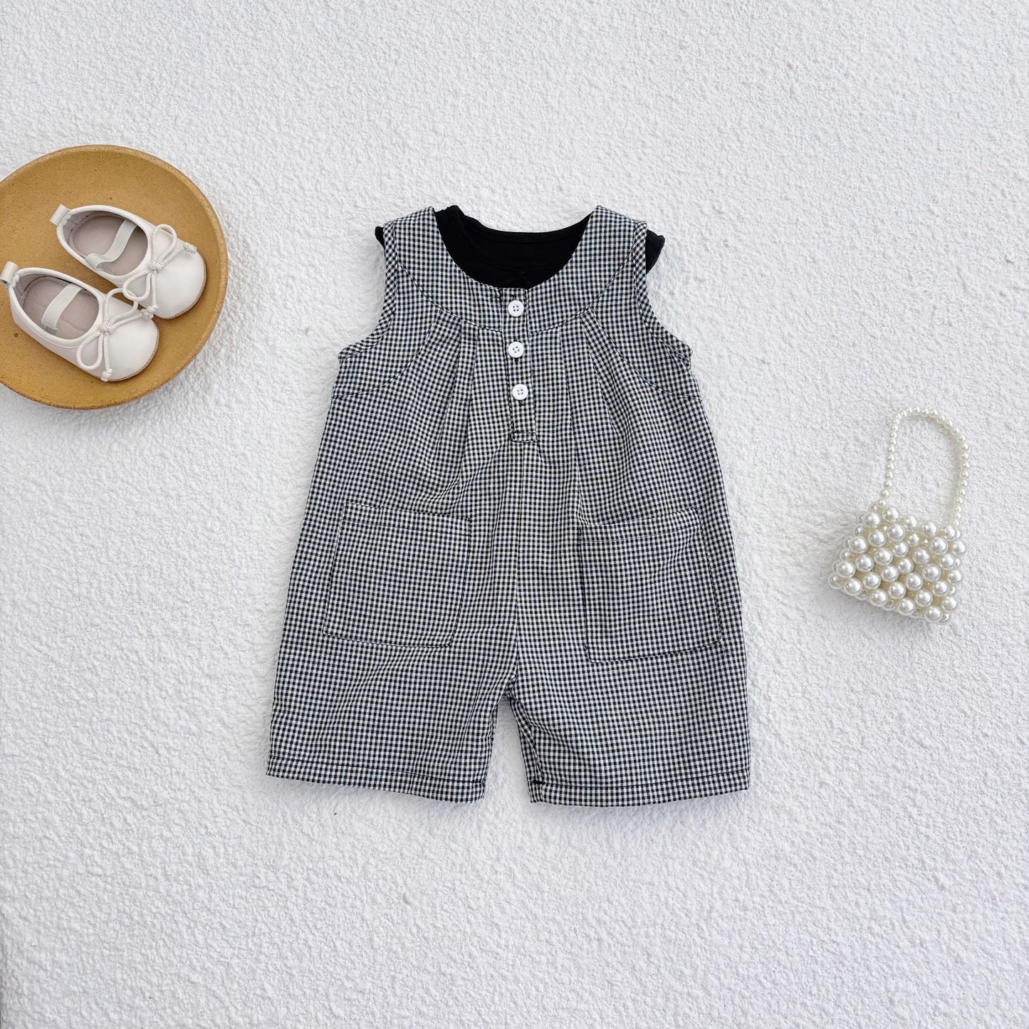 Summer Arrival Baby Unisex Casual Plaid Pattern Sleeveless Rompers, MyKids-USA®, Baby One-Pieces, MyKids-USA - Size/Age - 66 (3-6M) - Color - Black -  -  - TR2505062202-A