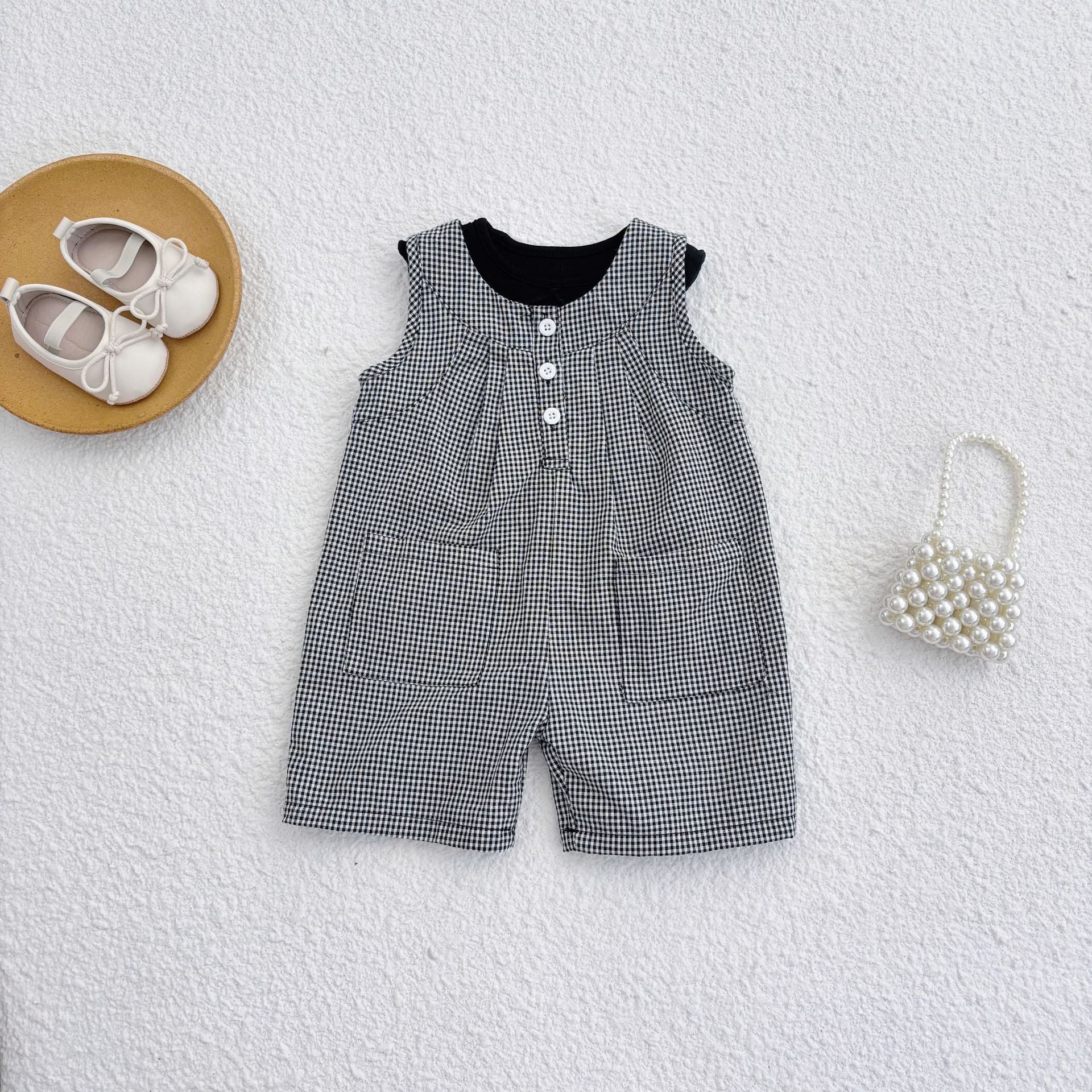 Summer Arrival Baby Unisex Casual Plaid Pattern Sleeveless Rompers, MyKids-USA®, Baby One-Pieces, MyKids-USA - Size/Age - 66 (3-6M) - Color - Black -  -  - TR2505062202-A