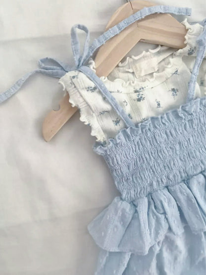 Summer Arrival Baby Girls Sleeveless Pleated Pattern Solid Color Dress