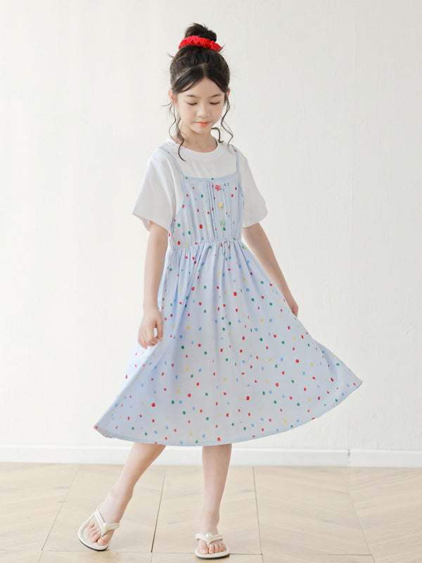 Summer Arrival Short Sleeves Polka Dots Pattern Dress for Stylish Girls