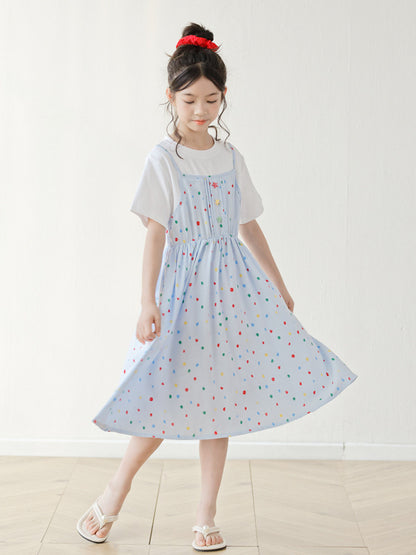 Summer Arrival Short Sleeves Polka Dots Pattern Dress for Stylish Girls