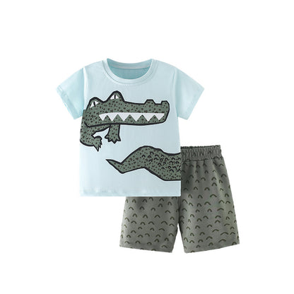 Summer Baby Kids Cartoon Crocodiles Pattern T-shirt and Shorts Casual Clothing Set for Boys, MyKids-USA®, Baby & Toddler Outfits, MyKids-USA - Size/Age - 110 (3-5Y) - Color - Green -  -  - TR2506282224-A