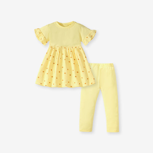 Summer Baby Kids Girls Polka Dots Yellow Dress And Pants Clothing Set, MyKids-USA®, Baby & Toddler Outfits, MyKids-USA - Size/Age - 90 (12-24M) - Color - Yellow -  -  - TR2403272354-A