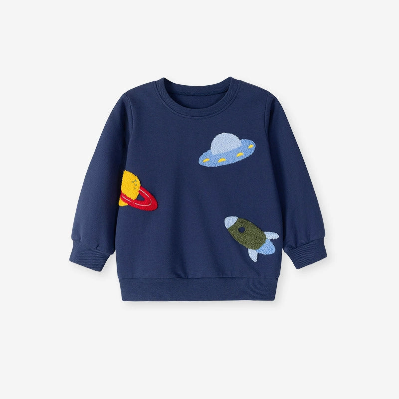 Autumn Arrival Kids Boys Rocket and Planet Cartoon Pattern Crew Neck Long Sleeves Top Sweatshirt, MyKids-USA®, Sweatshirts, MyKids-USA - Size/Age - 90 (12-24M) - Color - Navy Blue (Dark Blue) -  -  - TR2507252019-A