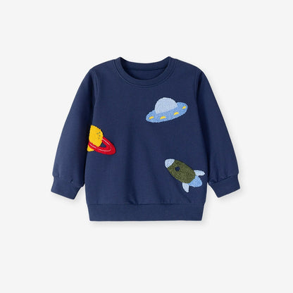 Autumn Arrival Kids Boys Rocket and Planet Cartoon Pattern Crew Neck Long Sleeves Top Sweatshirt, MyKids-USA®, Sweatshirts, MyKids-USA - Size/Age - 90 (12-24M) - Color - Navy Blue (Dark Blue) -  -  - TR2507252019-A