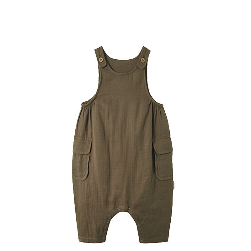 Hot Selling Summer Baby Kids Unisex Solid Color Loose Comfy Overalls