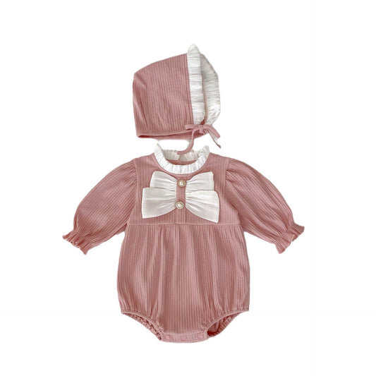 Solid Color Bow Tie Patched Design bodysuit, MyKids-USA®, Baby One-Pieces, MyKids-USA - Size/Age - 66 (3-6M) - Color - Pink -  -  - JM2307151600-A.