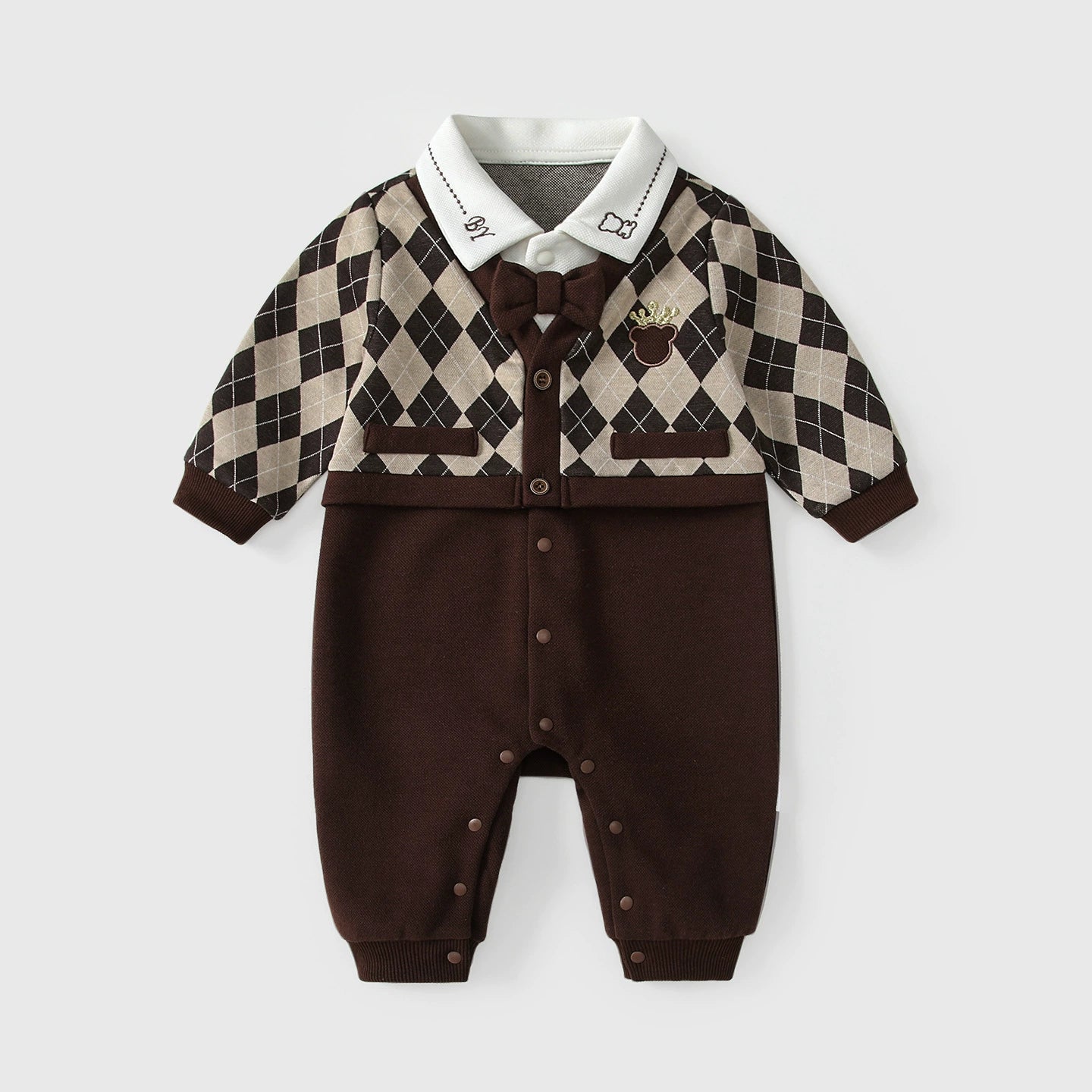 Autumn Hot Selling Baby Boys Color Patchwork Plaid Rompers Bodysuits with Collar, MyKids-USA®, Baby One-Pieces, MyKids-USA -  -  -  -  -  -  - 