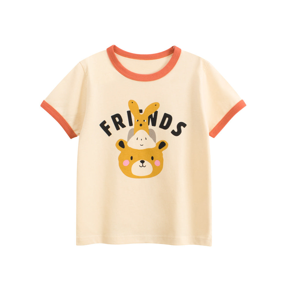 Summer Girls’ Cartoon and Letters Pattern T-shirt in European and American Style, MyKids-USA®, T-Shirts, MyKids-USA - Size/Age - 90 (12-24M) - Color - Apricot -  -  - TR2604082237-A.