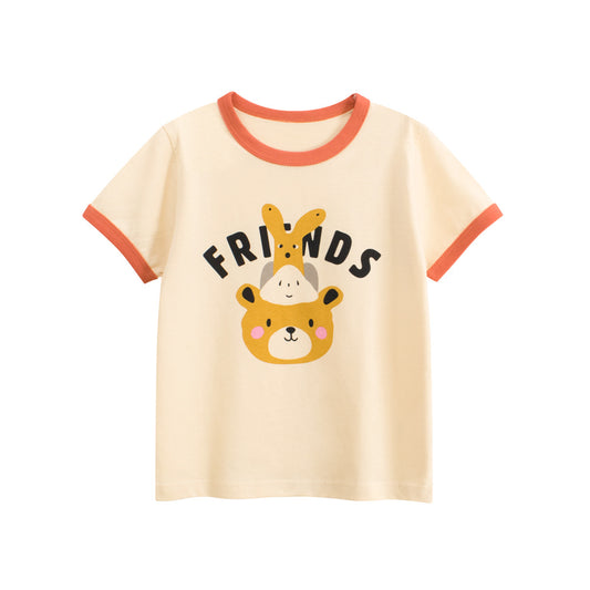 Summer Girls’ Cartoon and Letters Pattern T-shirt in European and American Style