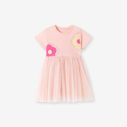 Summer Arrival Flowers Pattern Short Sleeves Dress for Stylish Girls, MyKids-USA®, Baby & Toddler Dresses, MyKids-USA - Size/Age - 90 (12-24M) - Color - Pink -  -  - TR2601021135-A.