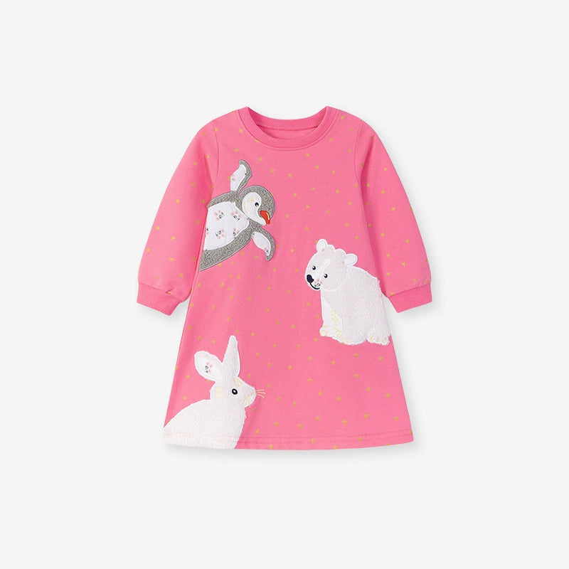 Autumn and Spring Arrival Stars and Animals Cartoon Pattern Long Sleeves Dress for Stylish Girls, MyKids-USA®, Baby & Toddler Dresses, MyKids-USA - Size/Age - 90 (12-24M) - Color - Pink -  -  - TR2508152024-A