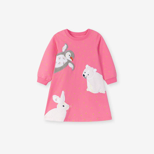 Autumn and Spring Arrival Stars and Animals Cartoon Pattern Long Sleeves Dress for Stylish Girls, MyKids-USA®, Baby & Toddler Dresses, MyKids-USA - Size/Age - 90 (12-24M) - Color - Pink -  -  - TR2508152024-A