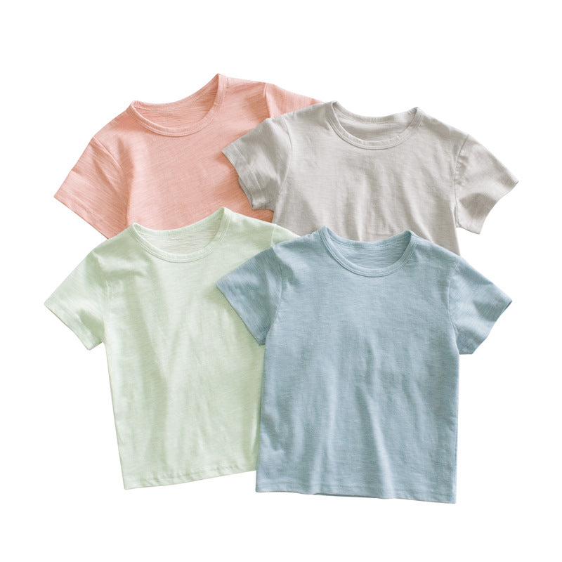 Baby Girl Solid Color Round Neck Basic T-Shirts