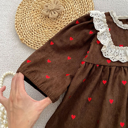 MyKids-USA® Autumn Arrival Baby Kids Girls Long Sleeves Cute Hearts Printed Dress