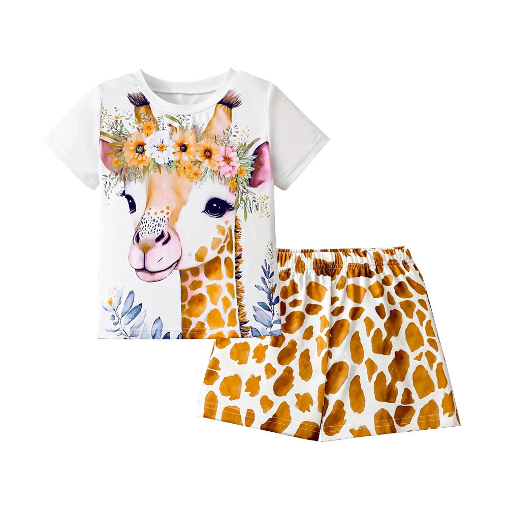 Arrival Summer Baby Kids Girls Short Sleeves Flowers and Animals Pattern T-shirt and Shorts Clothing Set, MyKids-USA®, Baby & Children's Outfits, MyKids-USA - Size/Age - 90 (12-24M) - Color - Brown -  -  - TR2605312358-A.