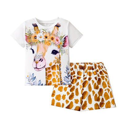 Arrival Summer Baby Kids Girls Short Sleeves Flowers and Animals Pattern T-shirt and Shorts Clothing Set, MyKids-USA®, Baby & Children's Outfits, MyKids-USA - Size/Age - 90 (12-24M) - Color - Brown -  -  - TR2605312358-A.