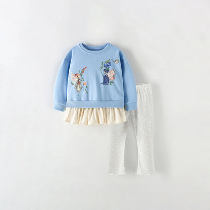 MyKids-USA® Winter and Autumn Baby Kids Girls Cartoon Pattern Long Sleeves Sweatshirt and Solid Color Pants Clothing Set